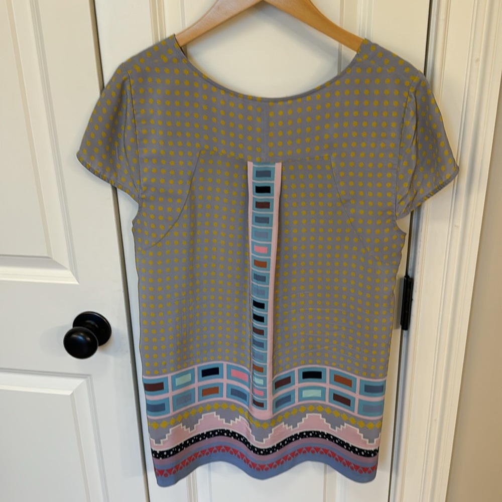 Pale Borders silk blouse Heyhoe Anthropologie 12 10 Medium Boho tribal polka dot - Picture 7 of 8